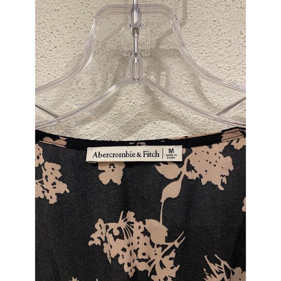 Abercrombie & Fitch Blouse Womens Medium Black Floral V Neck Cropped Long Sleeve - Picture 3 of 4